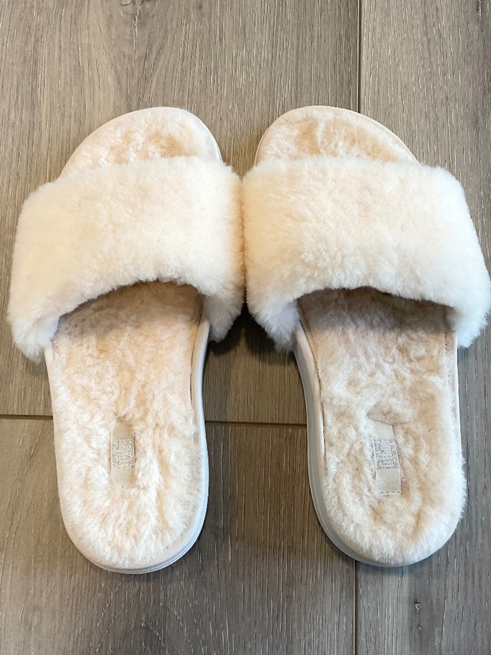 FITFLOP Furry Slide Slippers Cream Size 7